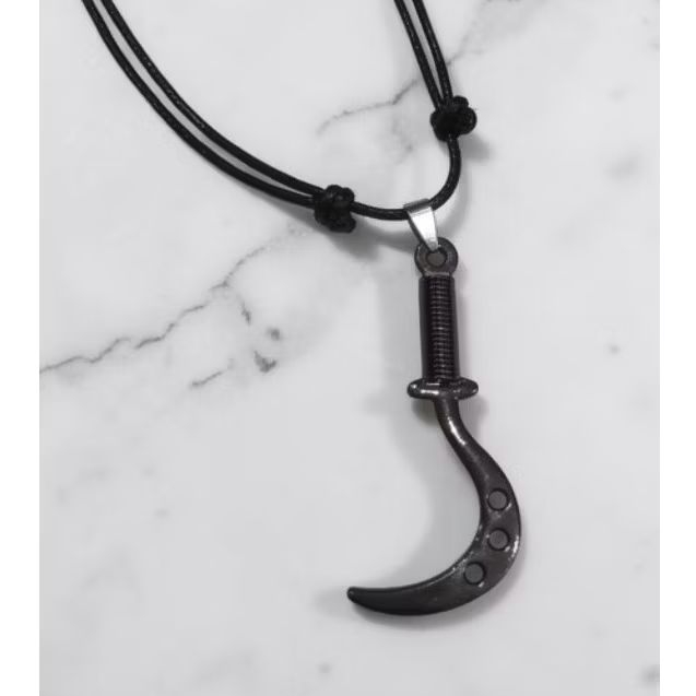 Kalung Tali Liontin Celurit Lubang Tiga Gagang Ulir Metal Gaul Import Latest Fashion Pria Wanita Gol