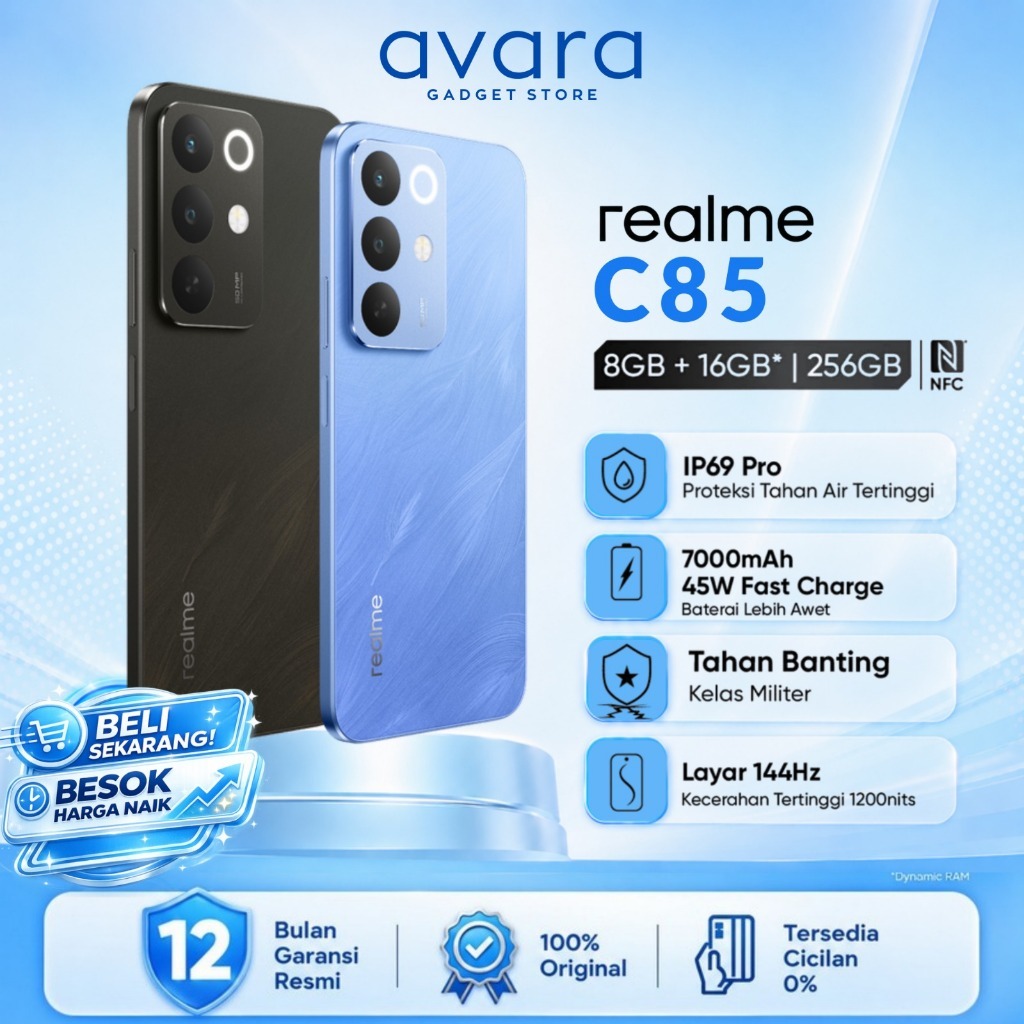 avara [NEW] realme C85 IP69 PRO HP untuk ojol Tahan hujan dan tahan banting Dynamic ram 8/256GB Snap