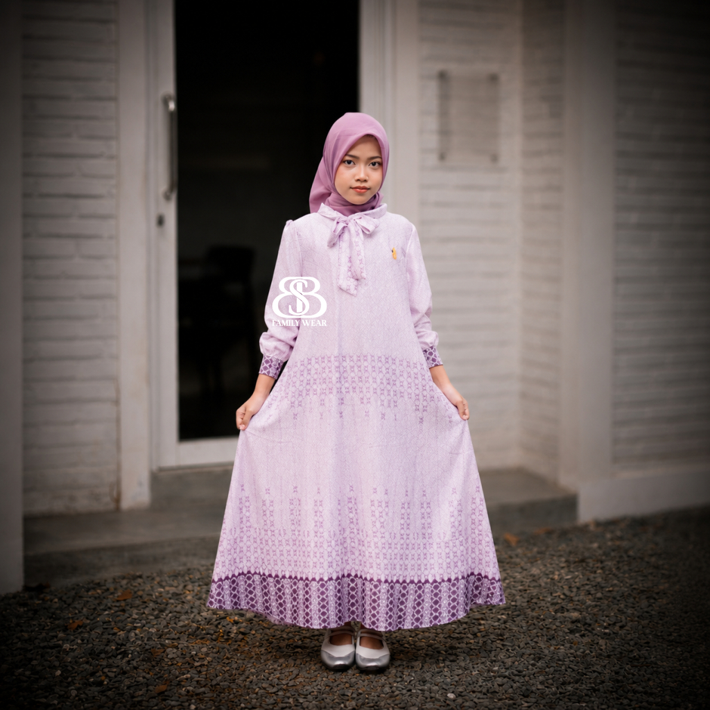 BSB Dress Anak Perempuan Bahan Dior Silk Gamis Pesta Elegan Mewah Premium Ready Warna Soft Pink Crea