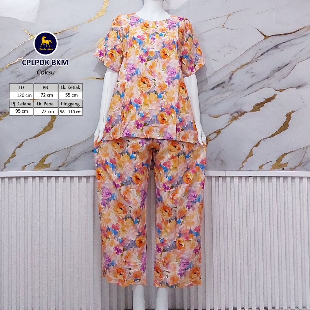 Batik Kuda Mas Setelan CPLPDK Piyama Wanita Celana Panjang Lengan Pendek 3 Kancing Depan Busui