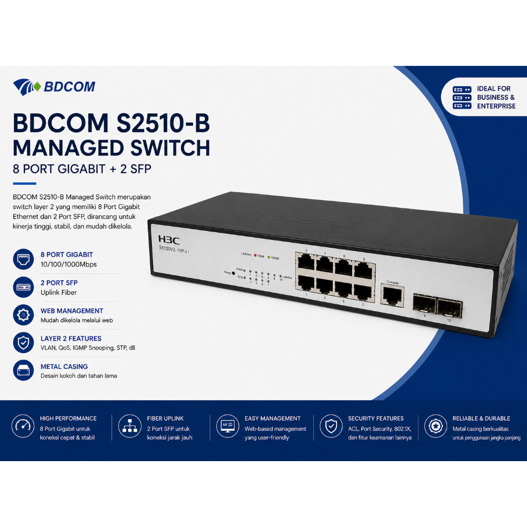 BDCOM S2510-B Managed Switch 8 Port Gigabit + 2 SFP