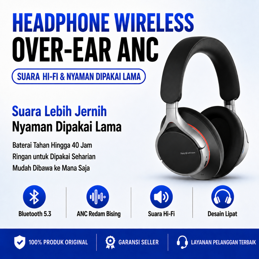[ANC] Bluetooth Headphone Wireless Active Noise Cancelling - Hi-Fi Stereo Bass - Headphone Bluetooth
