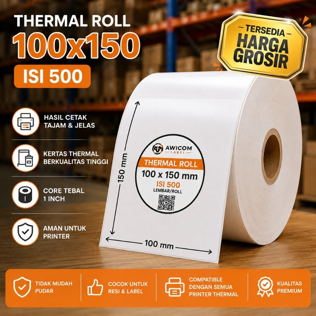 (WINSTAR) Label Thermal ROLL 100x150 ukuran A6 isi 500 WINSTAR ROLL