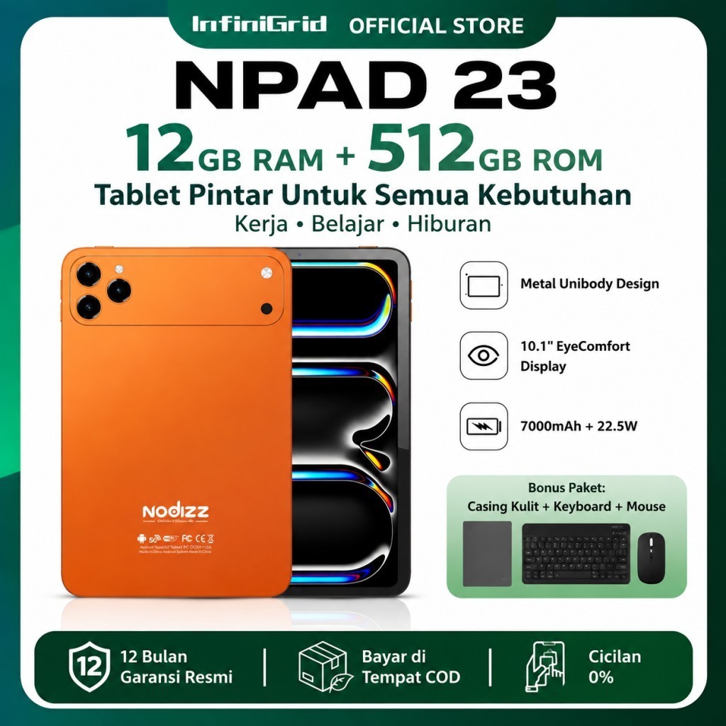 [Free Mouse Keyboard Case] infinigrid Tablet Npad23 Android15 |10.1inch"lPS Screentablet android 700