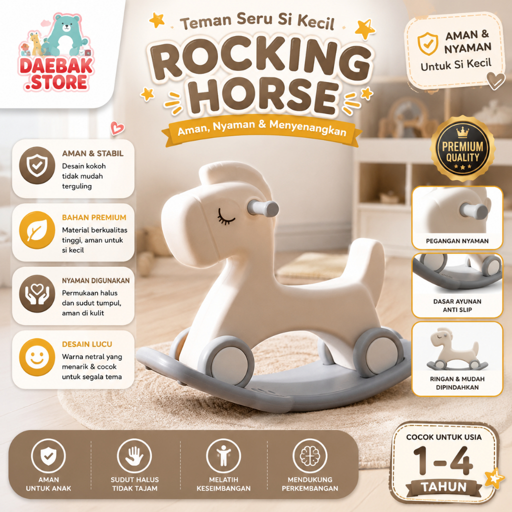 Mainan Kuda Kayu Goyang Anak Jungkat Jungkit Ride On Rocking Horse