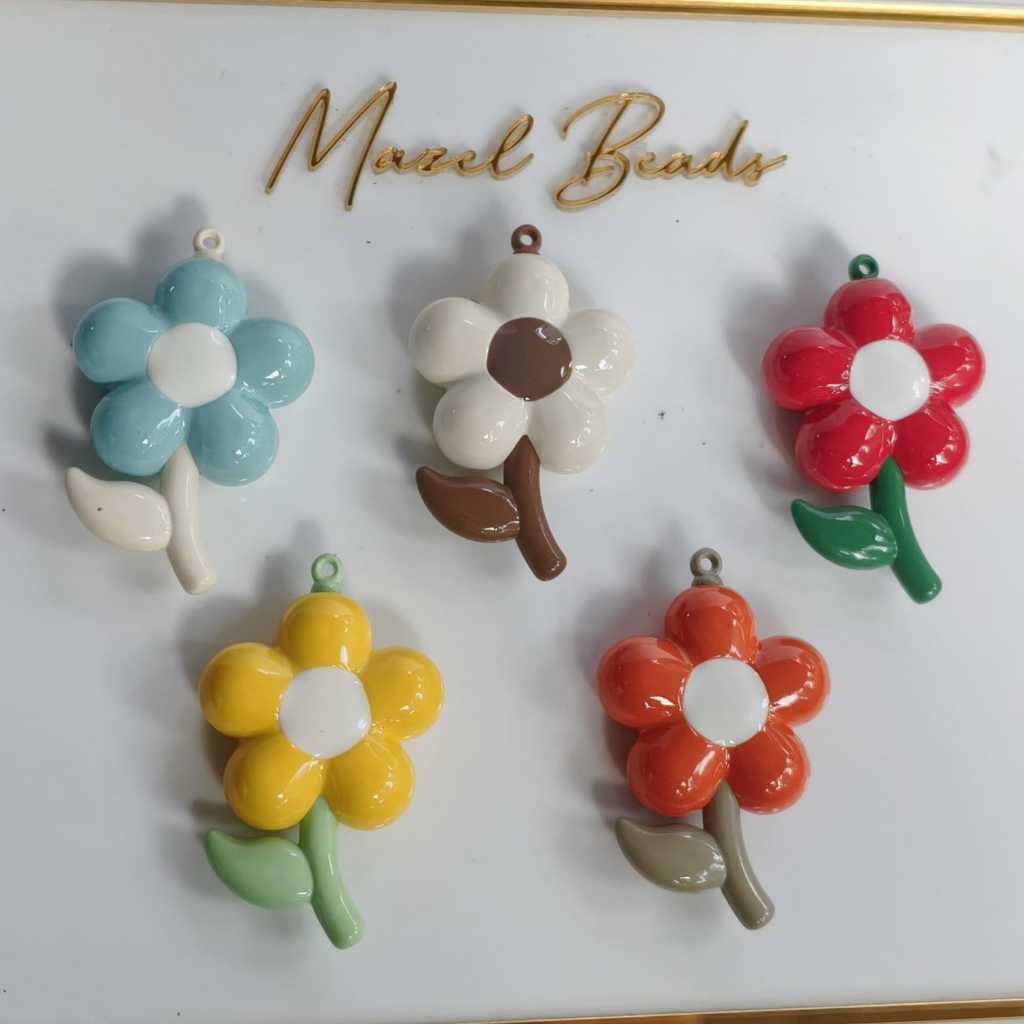 [1pc] Manik Charm Bunga Tangkai 3D