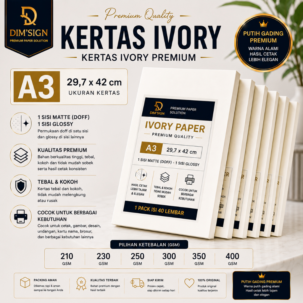 Kertas ivory A3 ketebalan 210/230/250/300/350/400 gsm