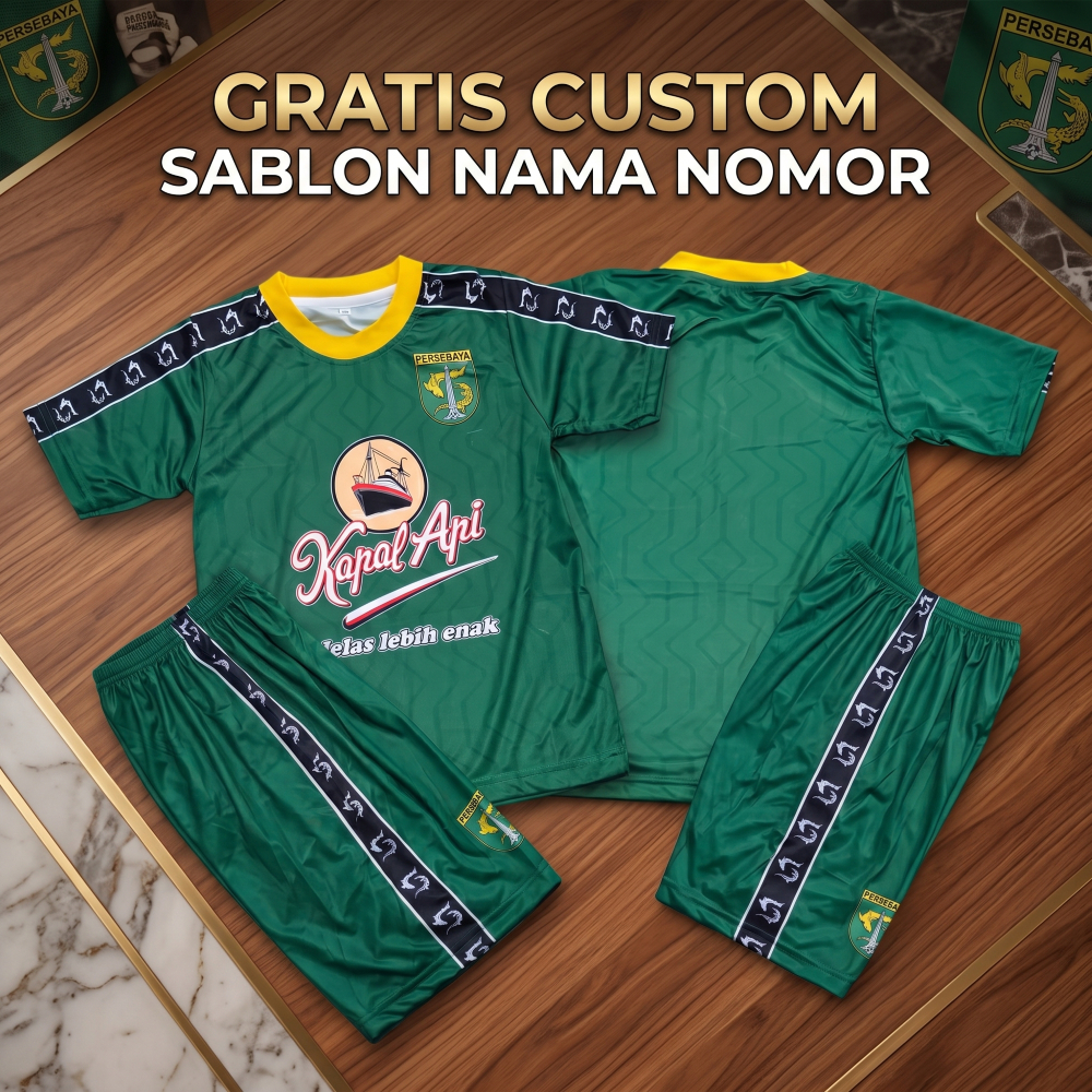 gratis custom nama nomor  jersey bola persebaya surabaya hitam auri sport usia 1-12thn