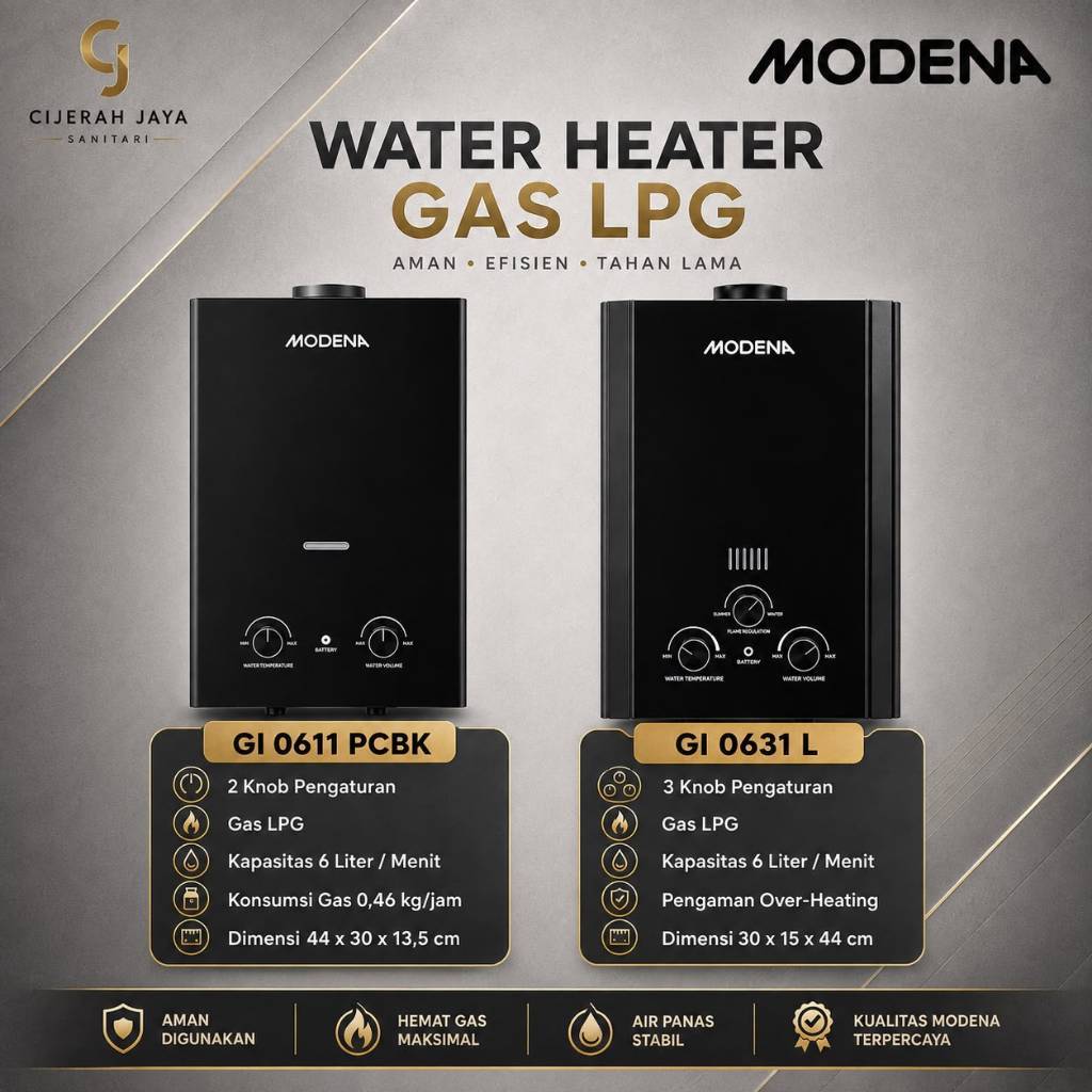 WATER HEATER GAS MODENA GI 0631 L / PEMANAS AIR GAS LPG MODENA GI0631L GI 0631L