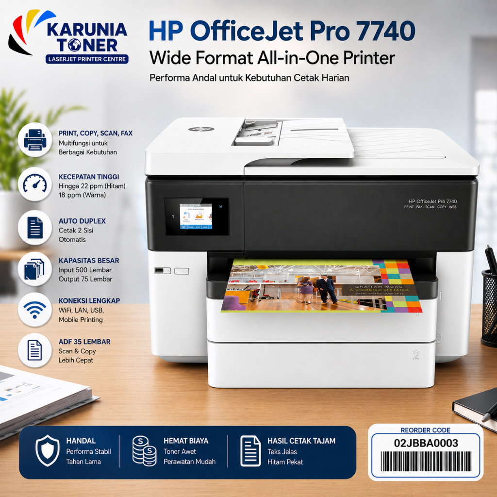 Printer HP 7740 Print Scan Copy Wireless A3 Baru Garansi Resmi Printer A3
