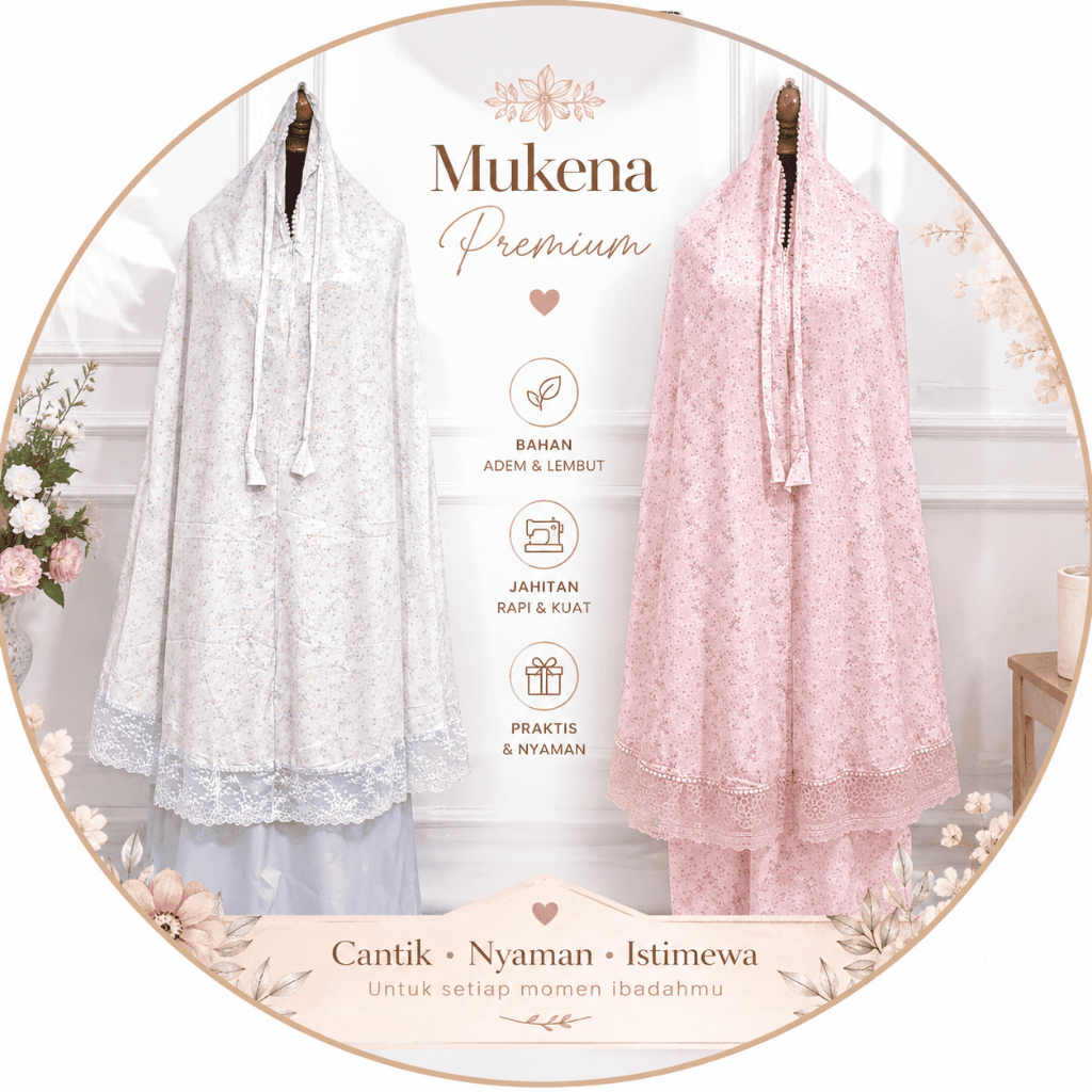 Mukena Goldy Motif Renda Premium | Mukena Dewasa Wanita | Bahan Adem Lembut