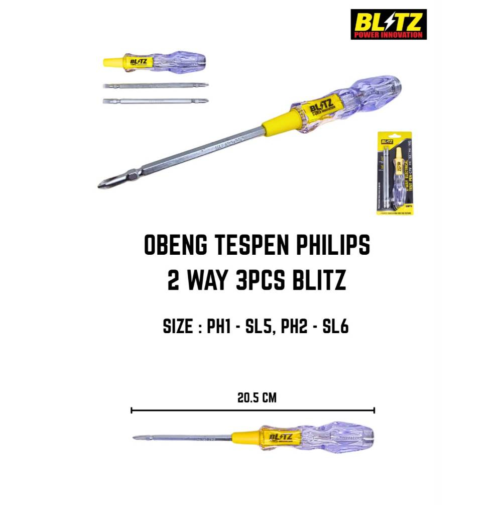 Obeng Tespen Gagang Akrilik Electrical Test Pen-CRV Philips 2 Way 3 Pcs BLITZ PH1-SL5-PH2-SL6