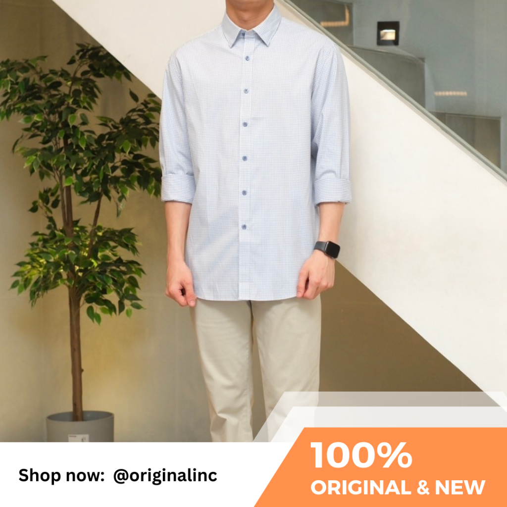 Lanzi Micro Check Pattern LS Shirt Blue LZ-LSS-08