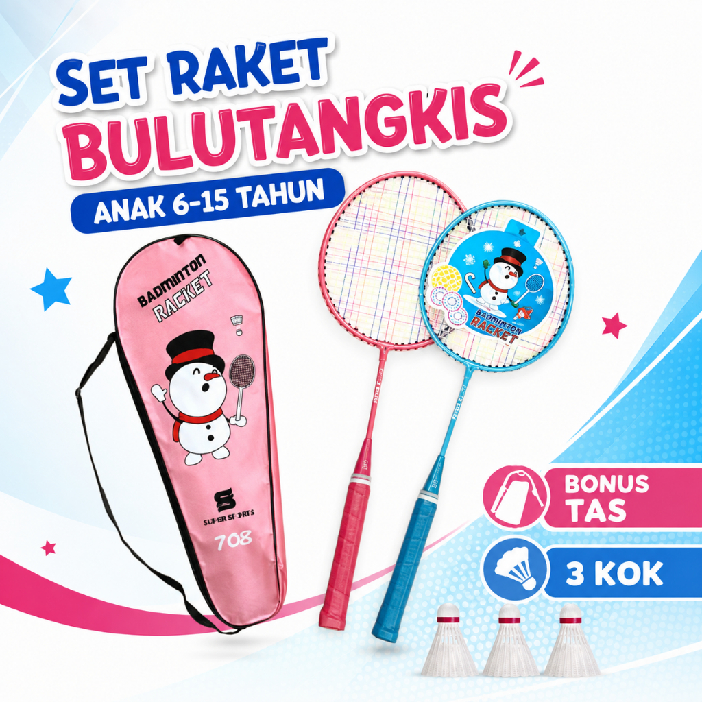 Set Raket Bulutangkis Anak Sepasang Badminton Racket Bonus Tas & 3 Kok