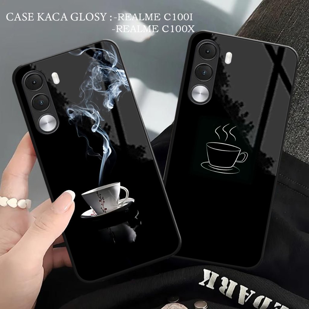 Case Kaca Glossy untuk Realme C100I C100X motif cangkir kopi hitam [KS333} Case Kaca Realme C100 | R