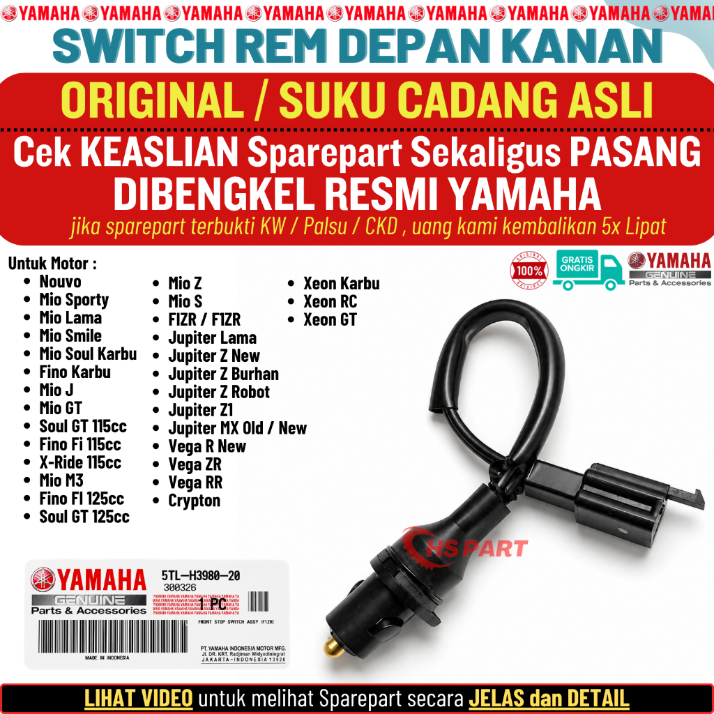 Switch Rem Depan Kanan Xeon RC Fi GT 125 Jupiter Vega Mio Original Yamaha 100%