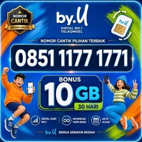Nomor Cantik Super 1177 1771 Perdana Telkomsel BY.U kuota Bonus 10 GB [Segel] Belum Aktif Masa Aktif