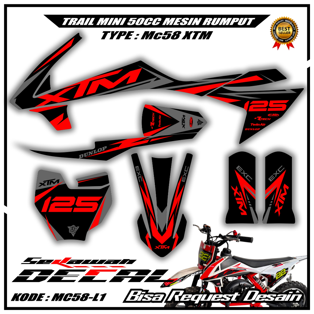 Decal Stiker Body Trail Mini 50CC Mesin Rumput XTM MC58 LENKA