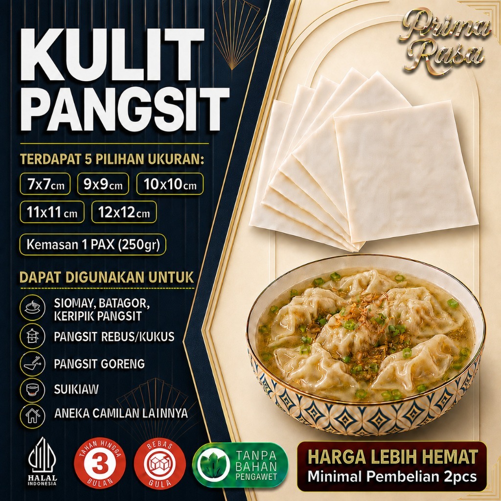 Prima Rasa - Kulit Pangsit Kotak Ukuran 7-12cm Halal Kulit Pangsit Mentah Rebus & Goreng Anti Sobek