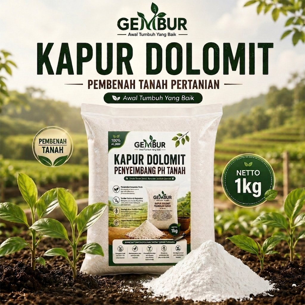 Gembur - Pupuk Kapur Pertanian Dolomit super 1 kg. Pupuk Dolomit 1000 gram