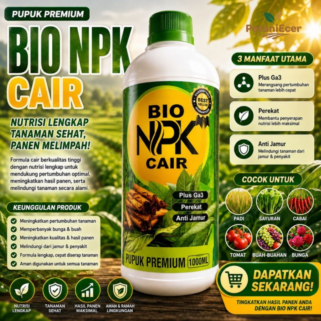 Bio NPK Cair 1 Liter Plus Ga3, Perekat dan Anti Jamur