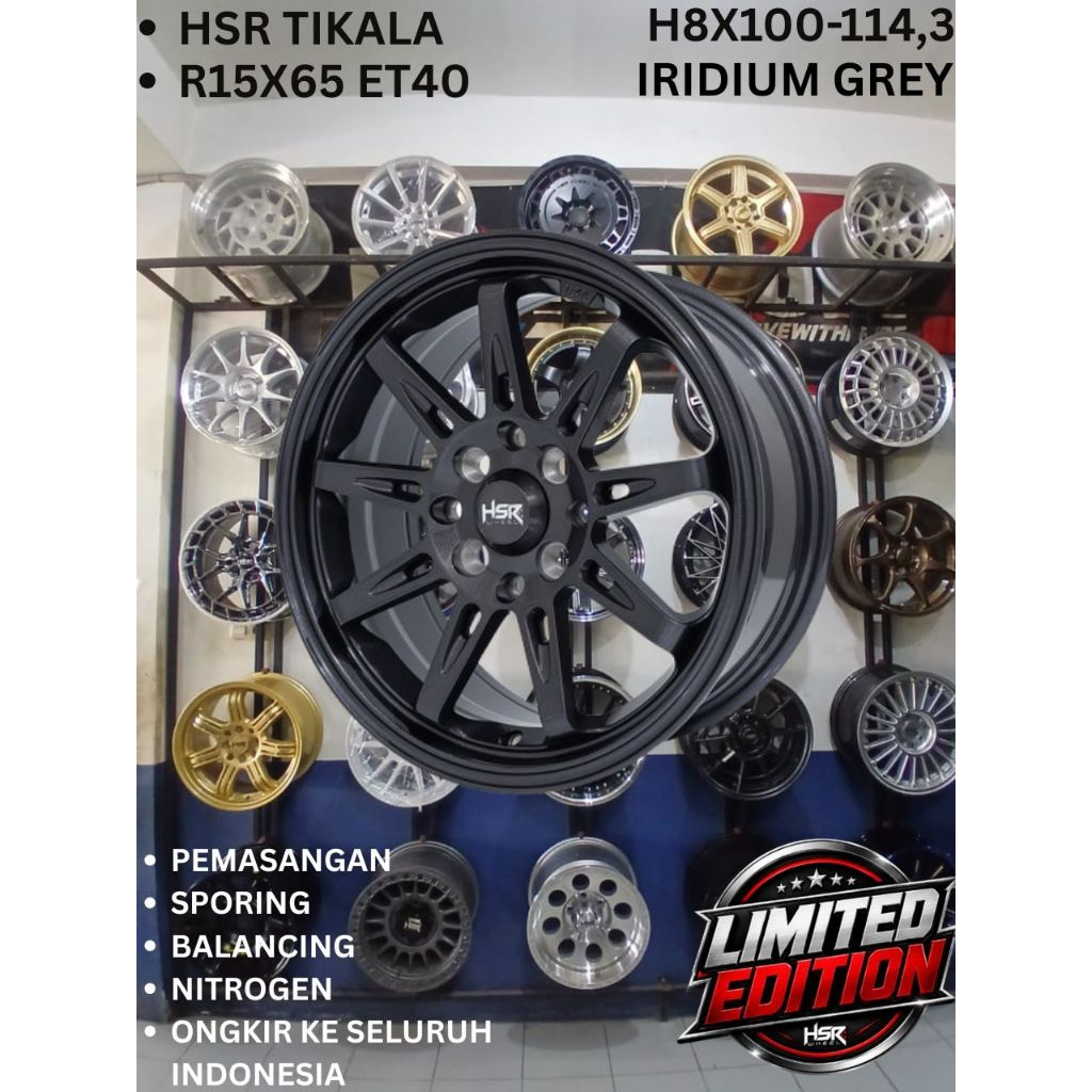 VELG MOBIL RING 15 HSR TIKALA RING 15 LEBAR 65 LOBANG BAUT 8 ET40 IRIDIUM GREY