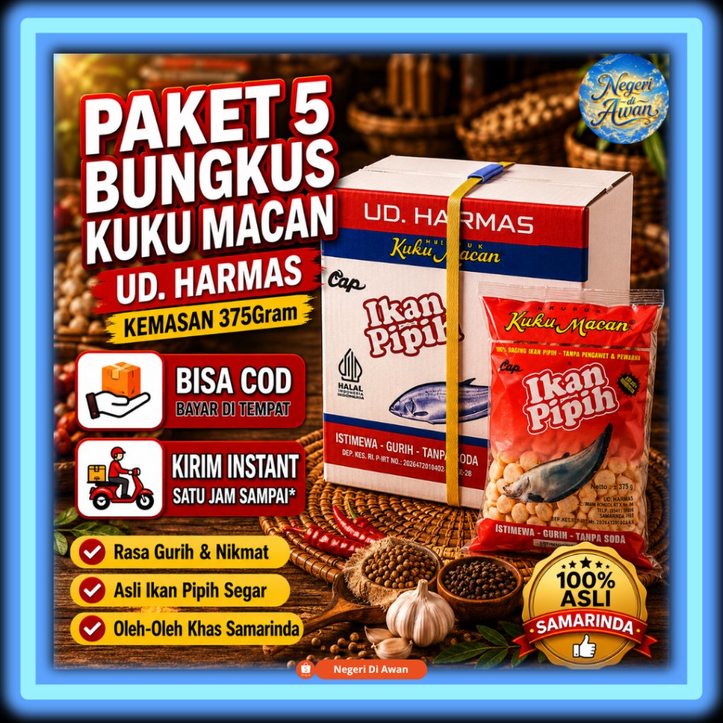 Paket 5 Bungkus x 375 Gram Amplang Ikan Pipih Kuku Macan UD Harmas Asli Samarinda  Oleh Oleh Khas Sa