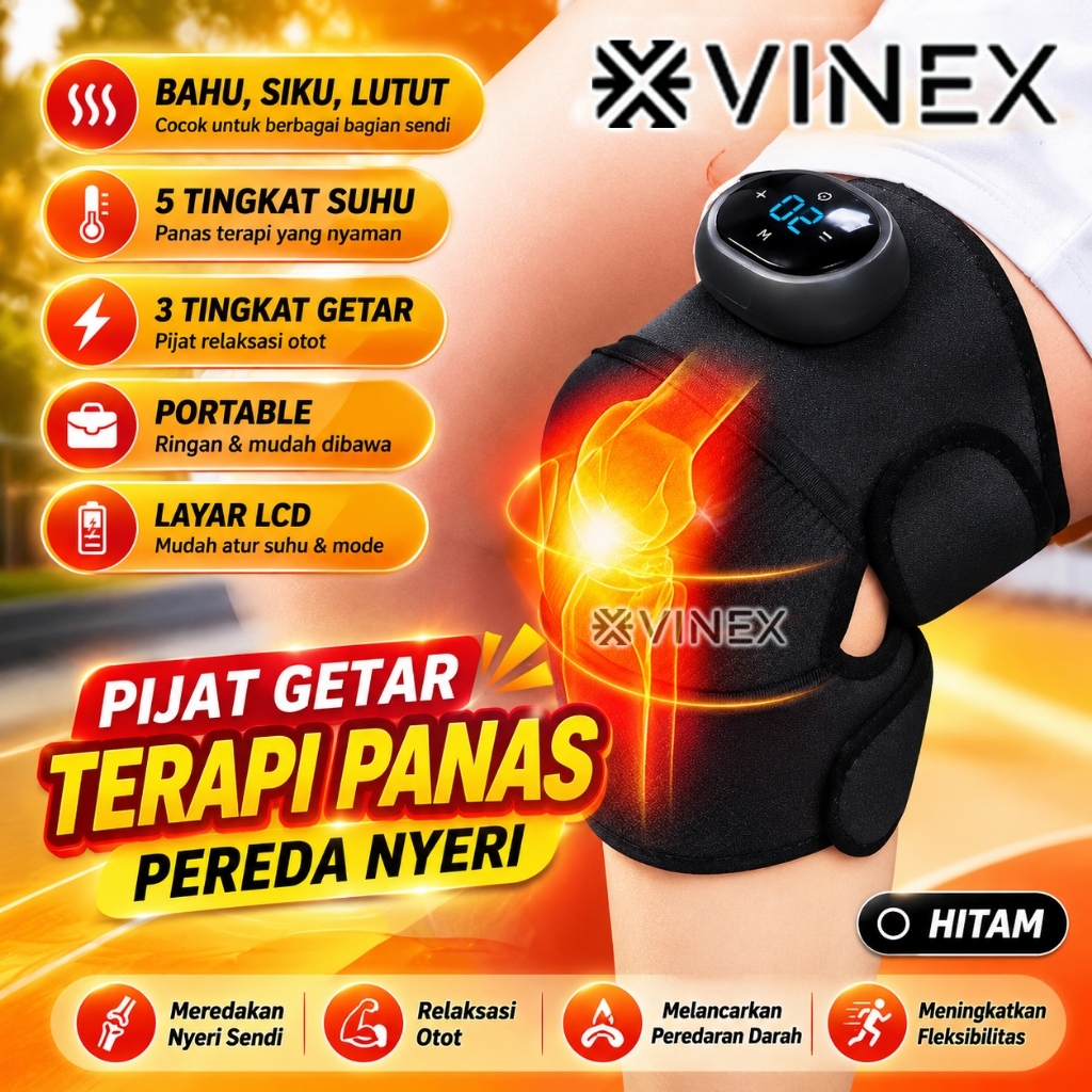 VINEX ~ Alat Terapi Sabuk Pijat Pemanas Bergetar Lutut Terapi Kaki Bahu Terapi Elbow 3 in1