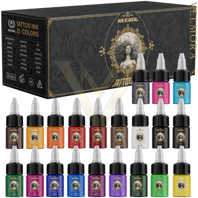 NEEBOL Tinta Tattoo 14/21 Warna Set Tinta Tattoo Pigmen Tattoo 15ml Tinta Tattoo Ink untuk Tattoo Ar