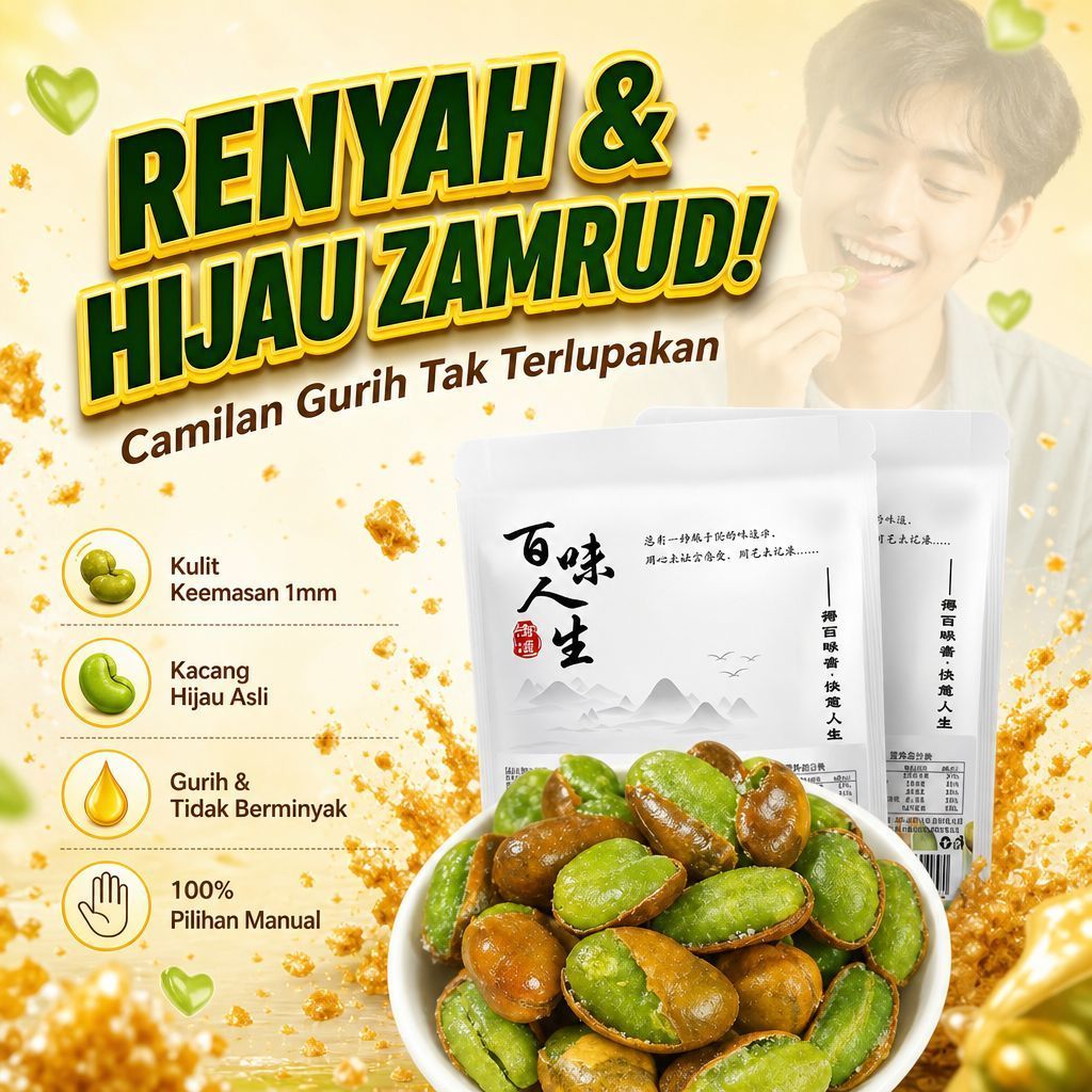 [Lezat dan Gurih] Kacang Fava Goreng Renyah Green Heart – Camilan Sehat Kaya Protein dan Serat/Kacan