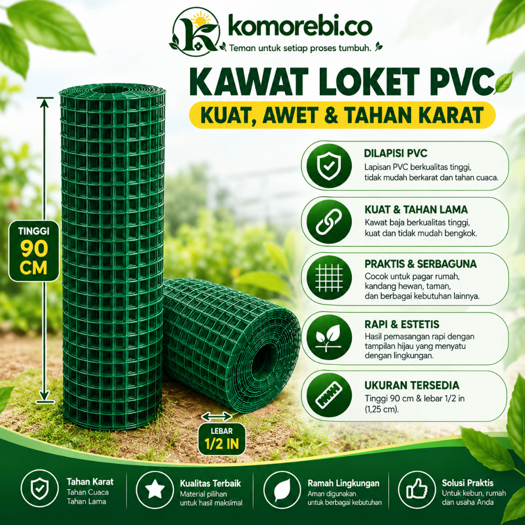 Kawat Loket Hijau PVC 1/2 Inch panjang 10 Meter Kawat Ram 1 Rol Anti Karat