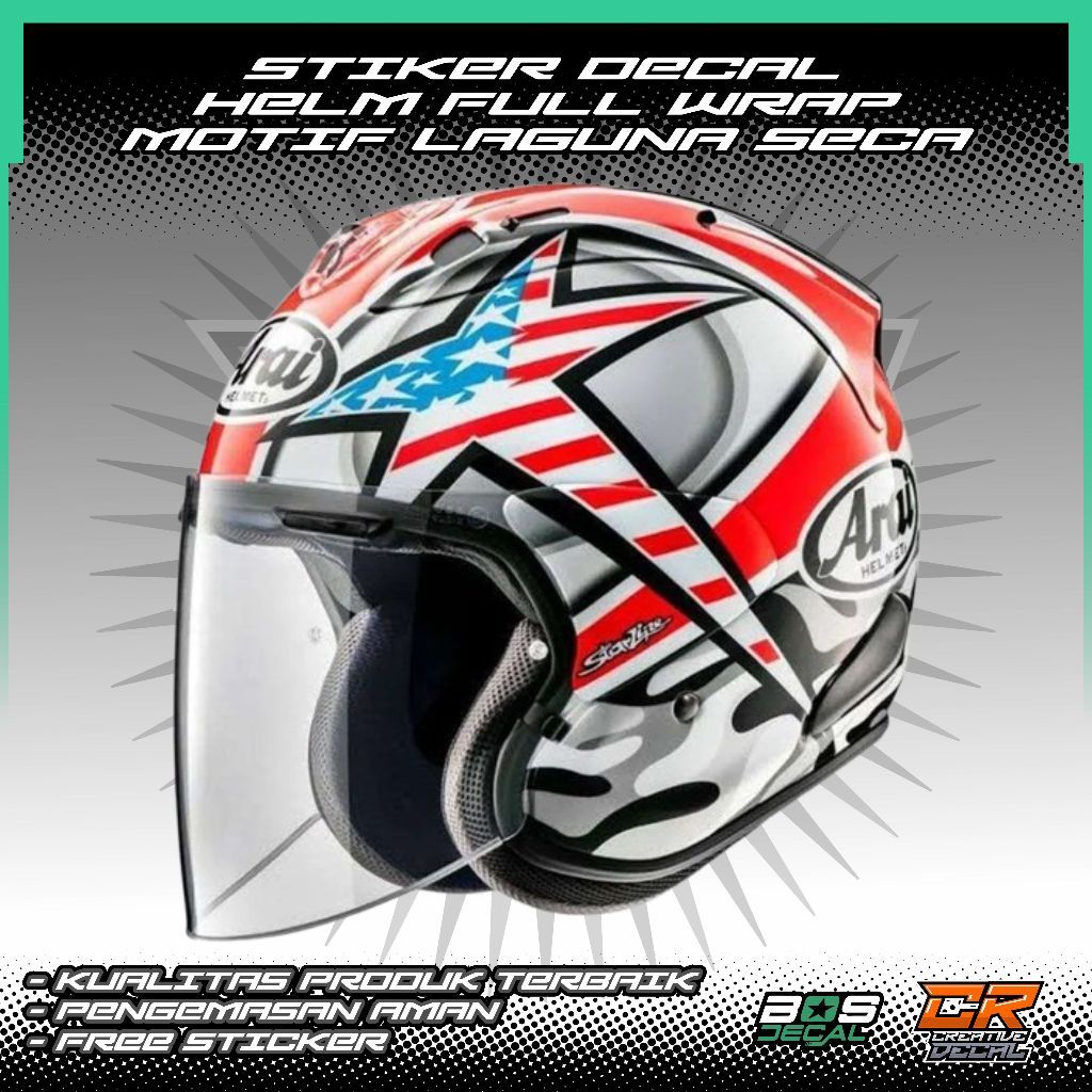 STIKER DECAL HELM FULL WRAP HALF FACE MOTIF LAGUNA SECA