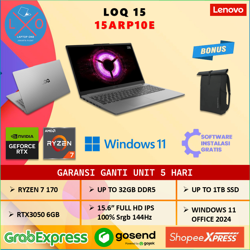 Lenovo LOQ 15ARP10E RTX3050 6GB Ryzen 7 170/ 24GB 1TB SSD 15.6" Full HD 100% sRGB Windows 11 + OHS