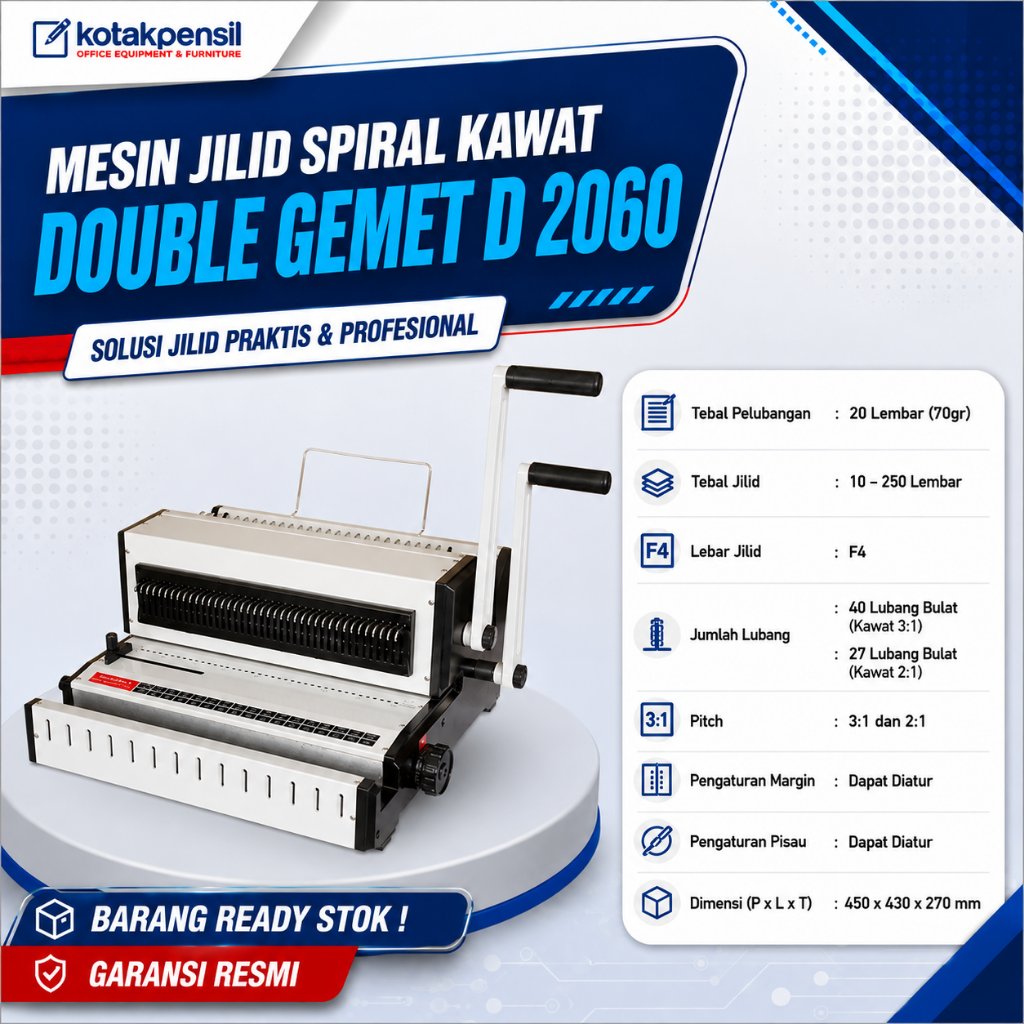 Mesin Jilid Spiral Kawat Double GEMET D 2060 | Mesin Binding GEMET D2060 | Mesin Jilid F4 3:1 dan 2: