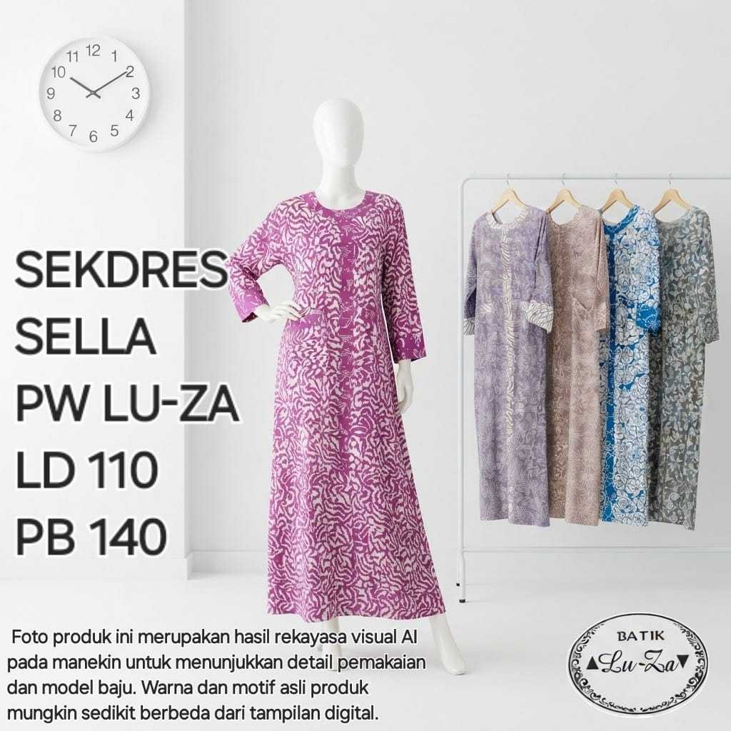 SELLA PW LUZA asli ori pekalongan GAMIS batik bahan daster pondok putri tangan panjang saku depan ak