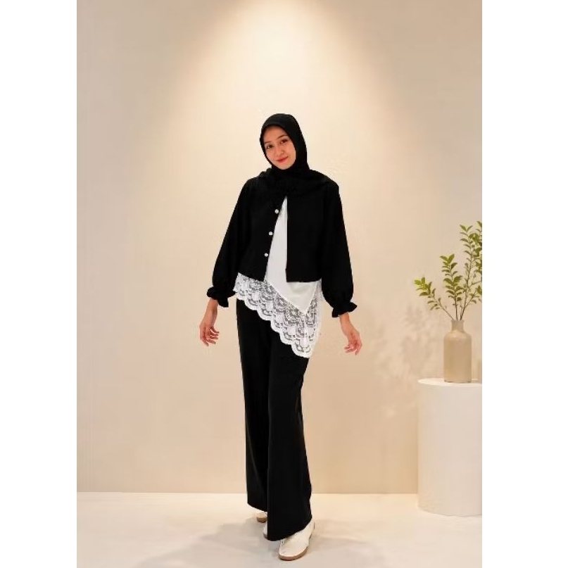 ASIMETRIS INNER LACE  LAYERING BLOUSE TOP RENDA KOREAN  STYLE  DALAMAN OUTER KARDIGAN JAKET