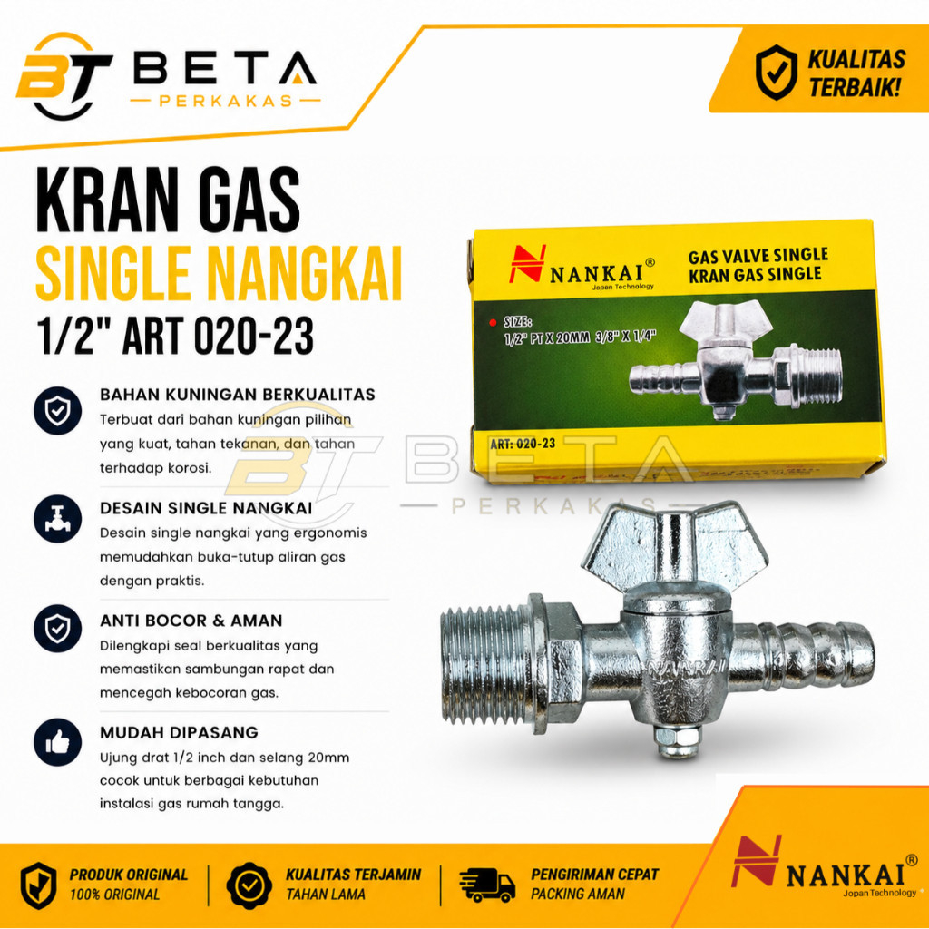 [Harga 1Pcs] Kran Gas Single Nankai 1/2" ART - 020 - 23 / Valve Gas LPG