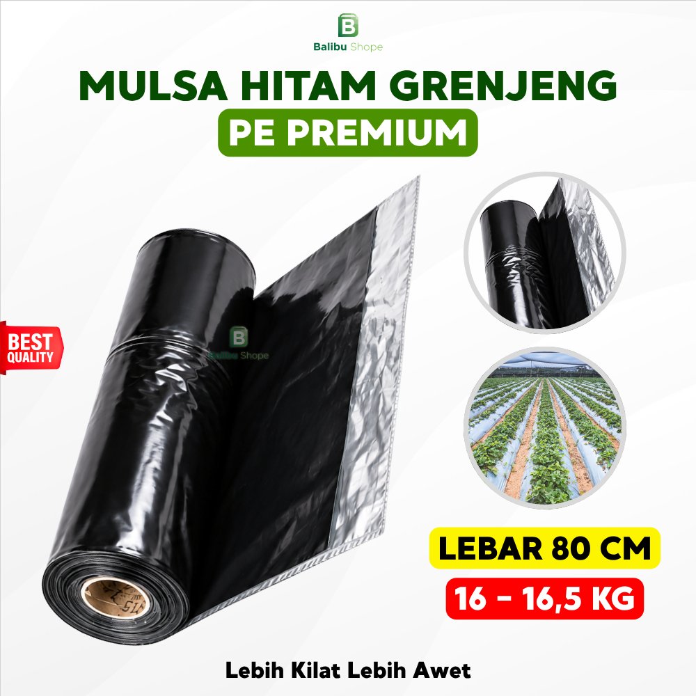 Mulsa Hitam Grenjeng PE Premium Lebar 80cm Berat 16-16,5kg Plastik Mulsa Pertanian