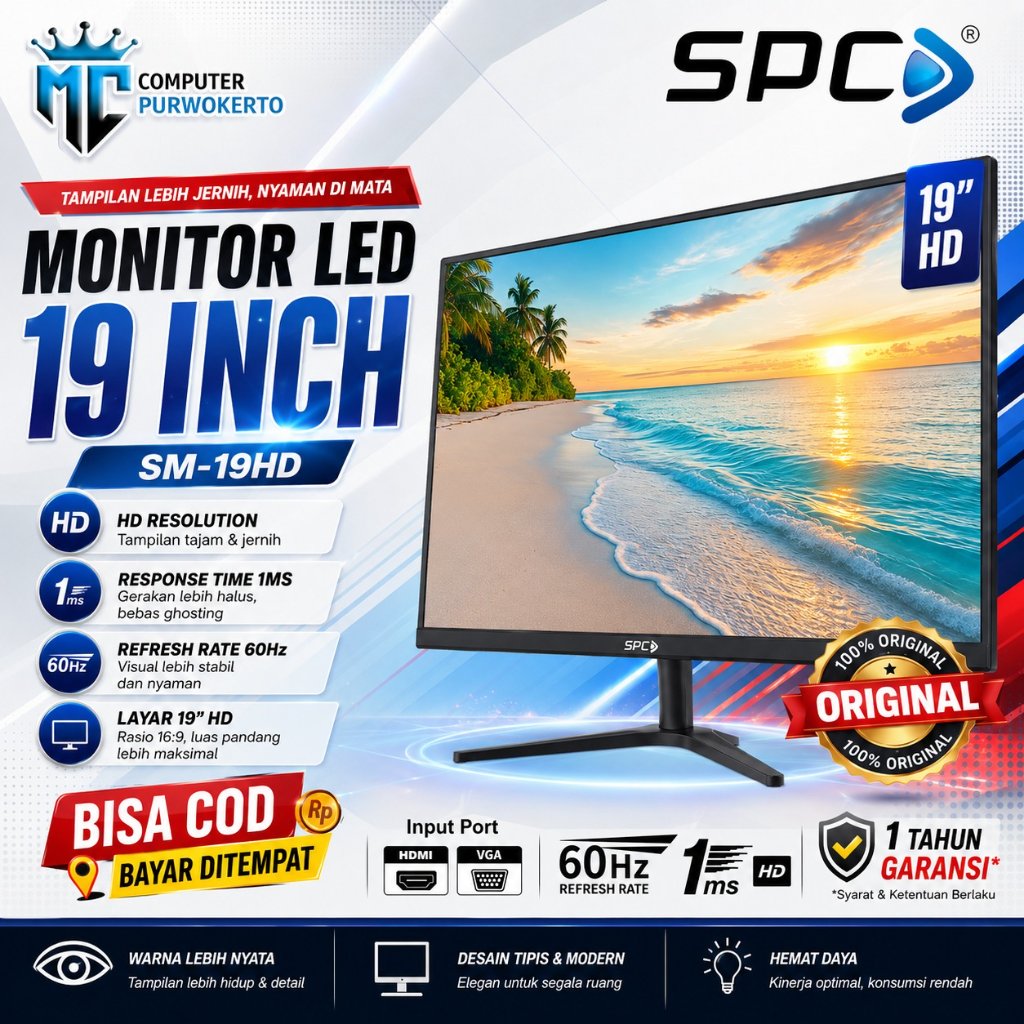 Monitor LED 19 Inch SPC HDMI &VGA FULL HD Garansi Resmi