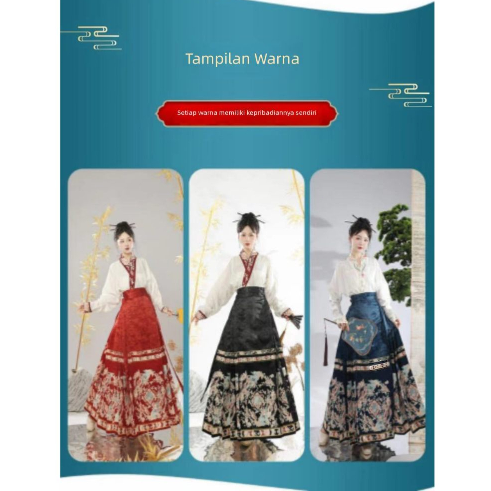 Set Hanfu Hadiah Lebaran Rok Kuda Cina Baru Modern TB Wanita Tipis Cocok Untuk Rutinitas Kantor