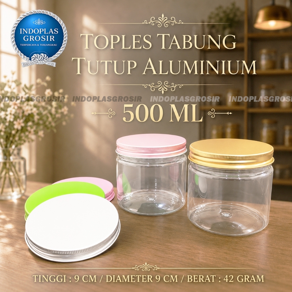 INDOPLASGROSIR Toples 500ml Tutup Aluminium, Toples Tabung 500ml, Toples Plastik