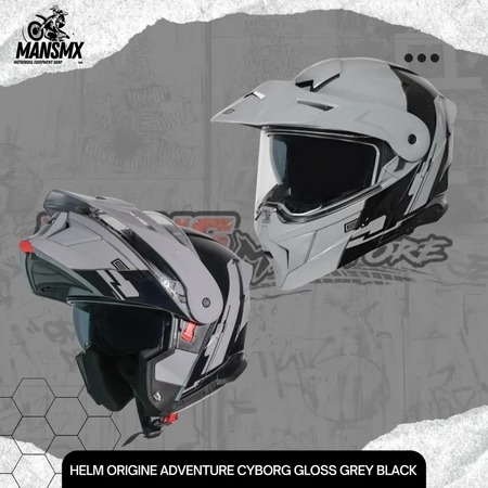 HELM ORIGINE ADVENTURE FULL FACE MODULAR CYBORG GLOSS GREY BLACK HELM MODULAR ORIGINE