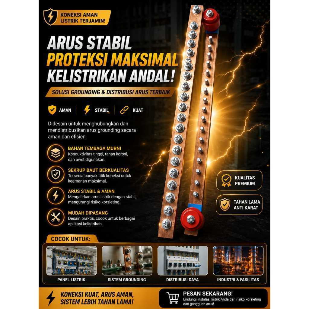 Busbar Grounding Tembaga Murni untuk Panel Listrik Sistem Grounding Distribusi Arus