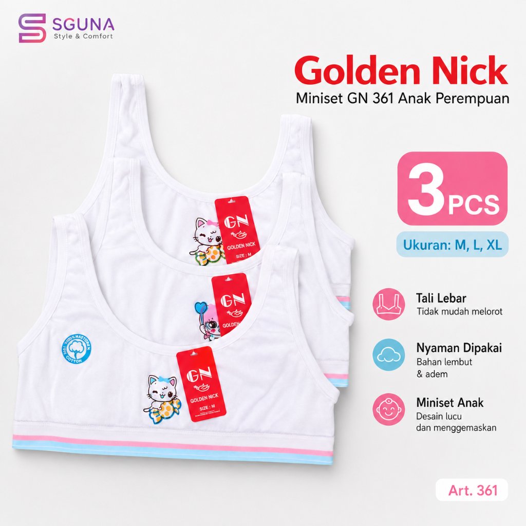 ( 3 Pcs ) Miniset GN 361 Anak Perempuan, Pakaian Dalam GoldenNick Golden Nick, Miniset Anak