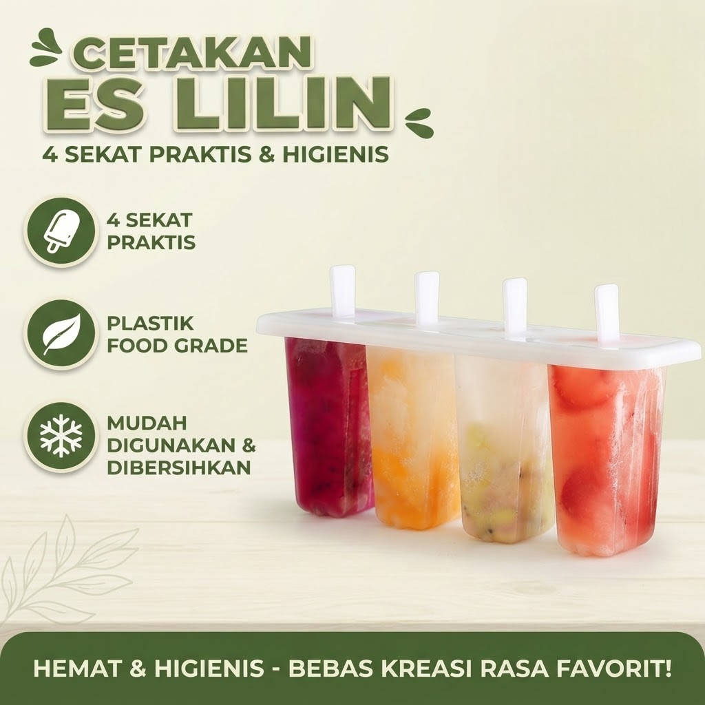 TLG - Cetakan Es Lilin 4 Sekat Plastik Frozen | Alat Pembuat Es Krim Stik Praktis