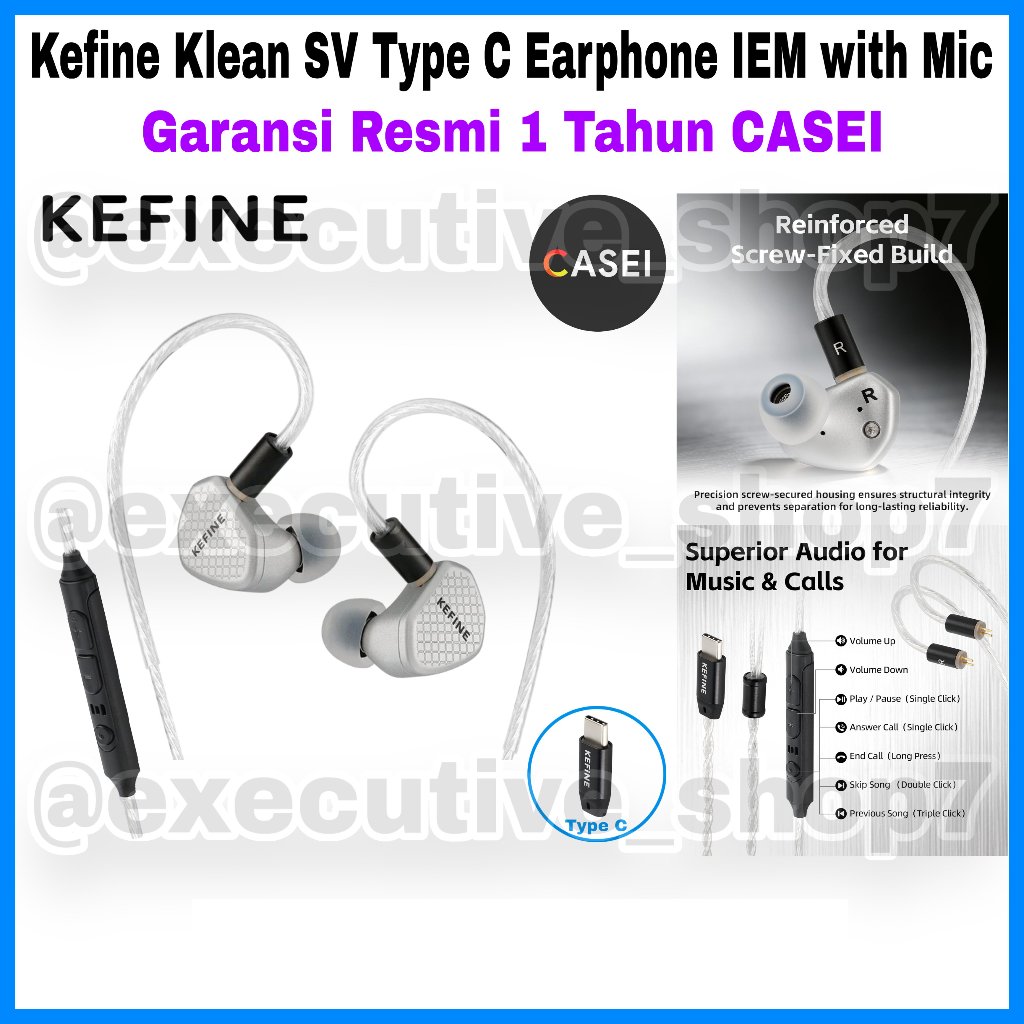 Kefine Klean SV Type C Earphone IEM Mic - Garansi Resmi 1 Tahun CASEI