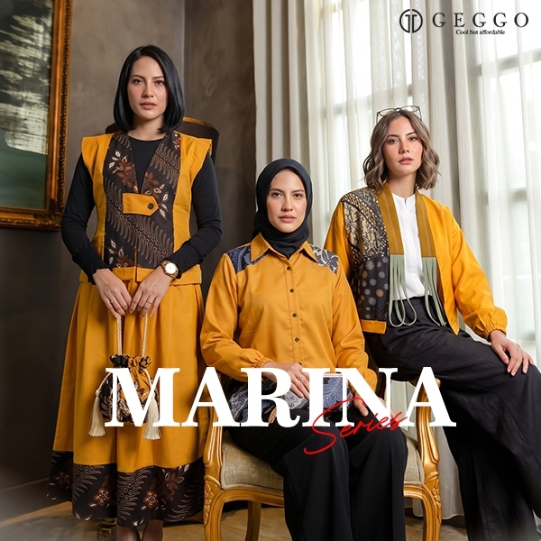 Geggo Official - MARINA SERIES Atasan Batik Wanita Oneset Outer Kemeja Kuning Kunyit