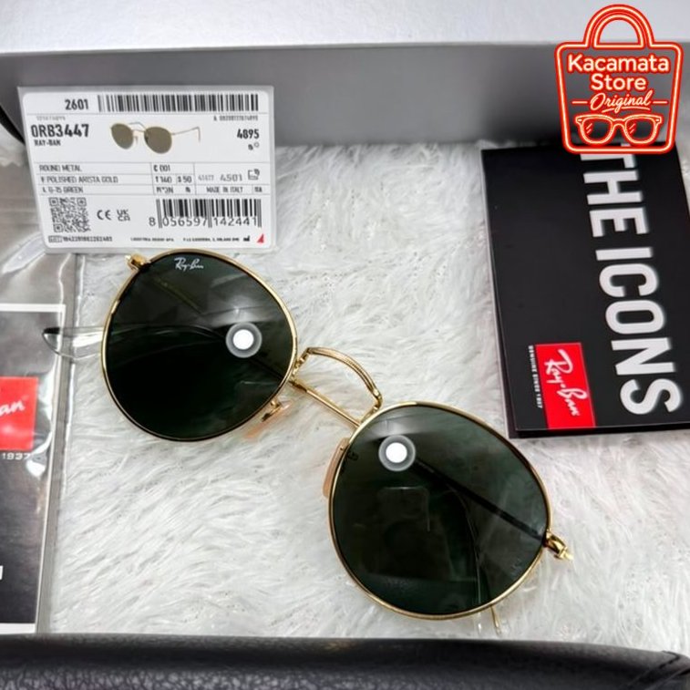 Kacamata Rayban Round RB3447 Gold Green