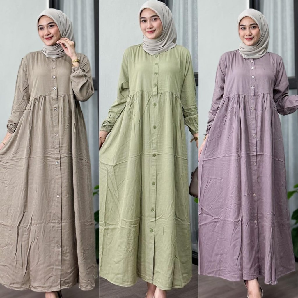 Alisha gamis rayon twill premium/gamis rayon twill ori wanita terbaru2025/gamis musim panas