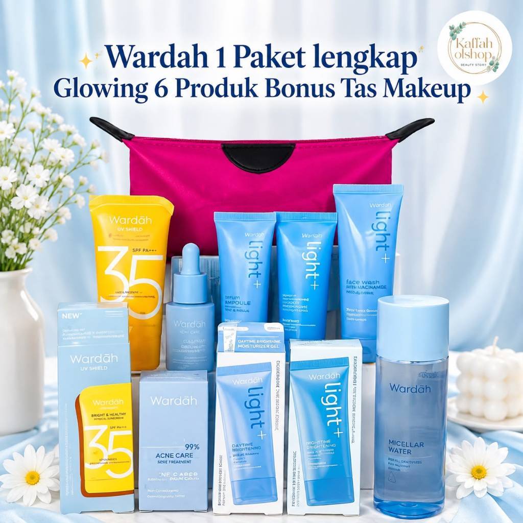 Wardah 1 Paket lengkap Glowing 6 Produk Bonus Tas Makeup